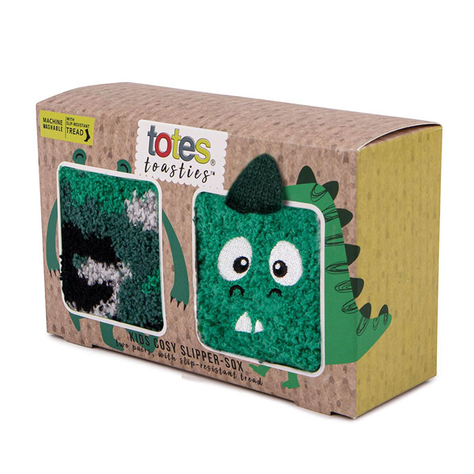 totes toasties Boys Supersoft Slipper Socks (Twin Pack) Green Dino Extra Image 3